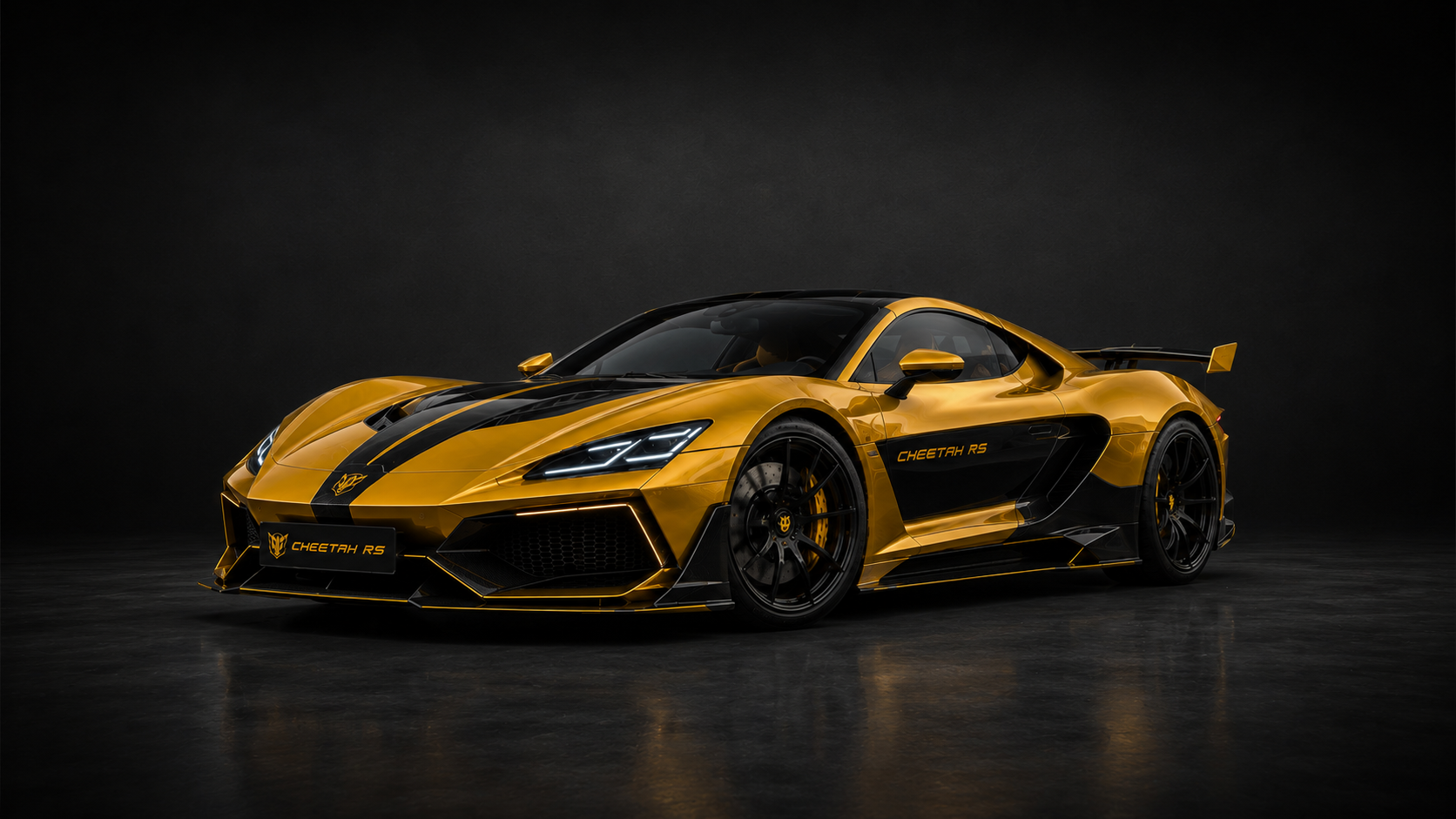 Cheetah RS in Obsidian Gold Metallic, front three-quarter studio view